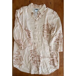 Leslie Fay‎ Womens Button Up Blouse Floral Tan 3/4 Sleeve Sz Small